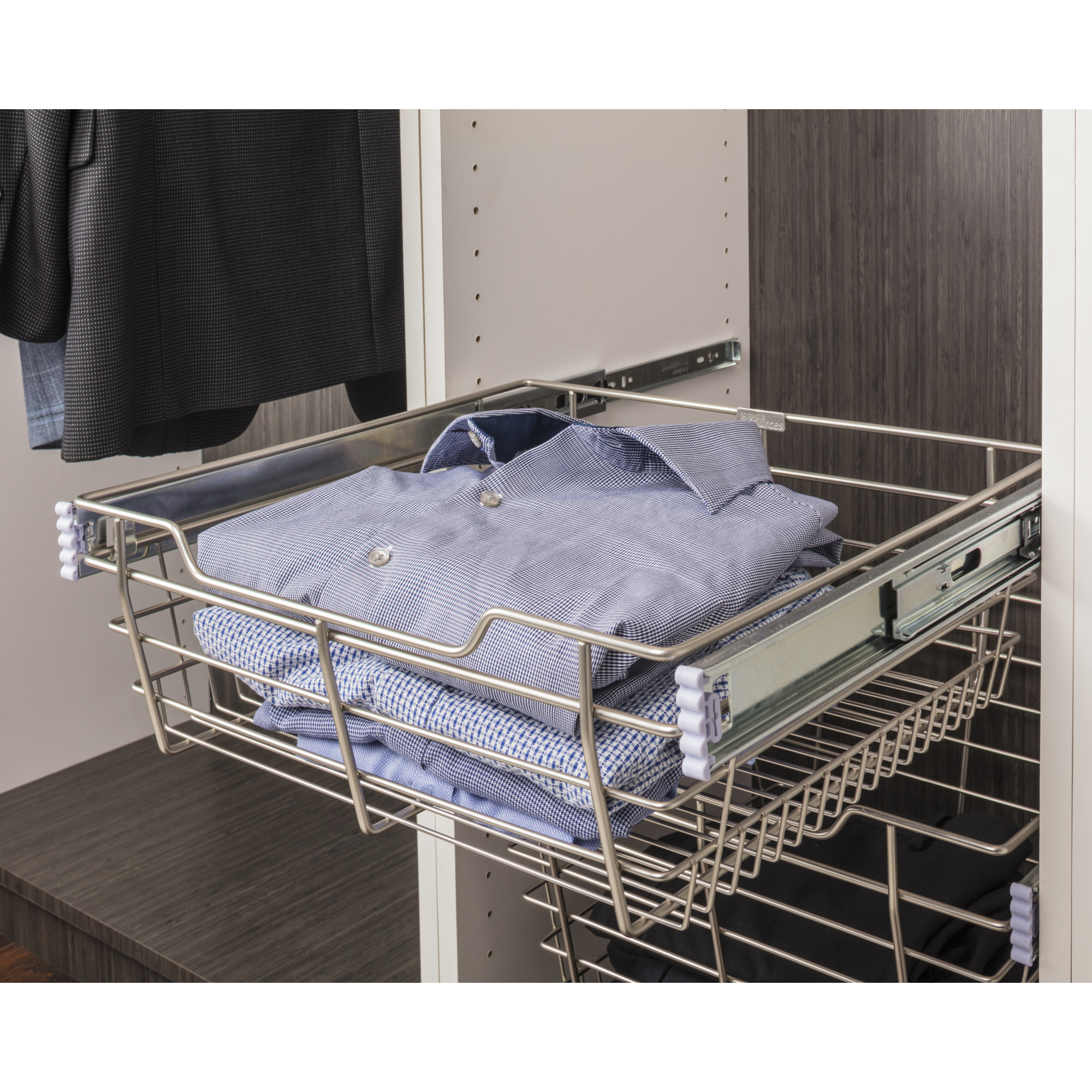 Chrome Closet Pullout Basket with Slides 14"D x 17"W x 6"H