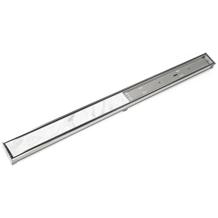 36" Site Sizable Stainless Steel Low Profile Linear Drain Kit with 2-1/2" Tile Insert Frame – Includes PVC Channel, Stop Ends, and Outlet Assembly