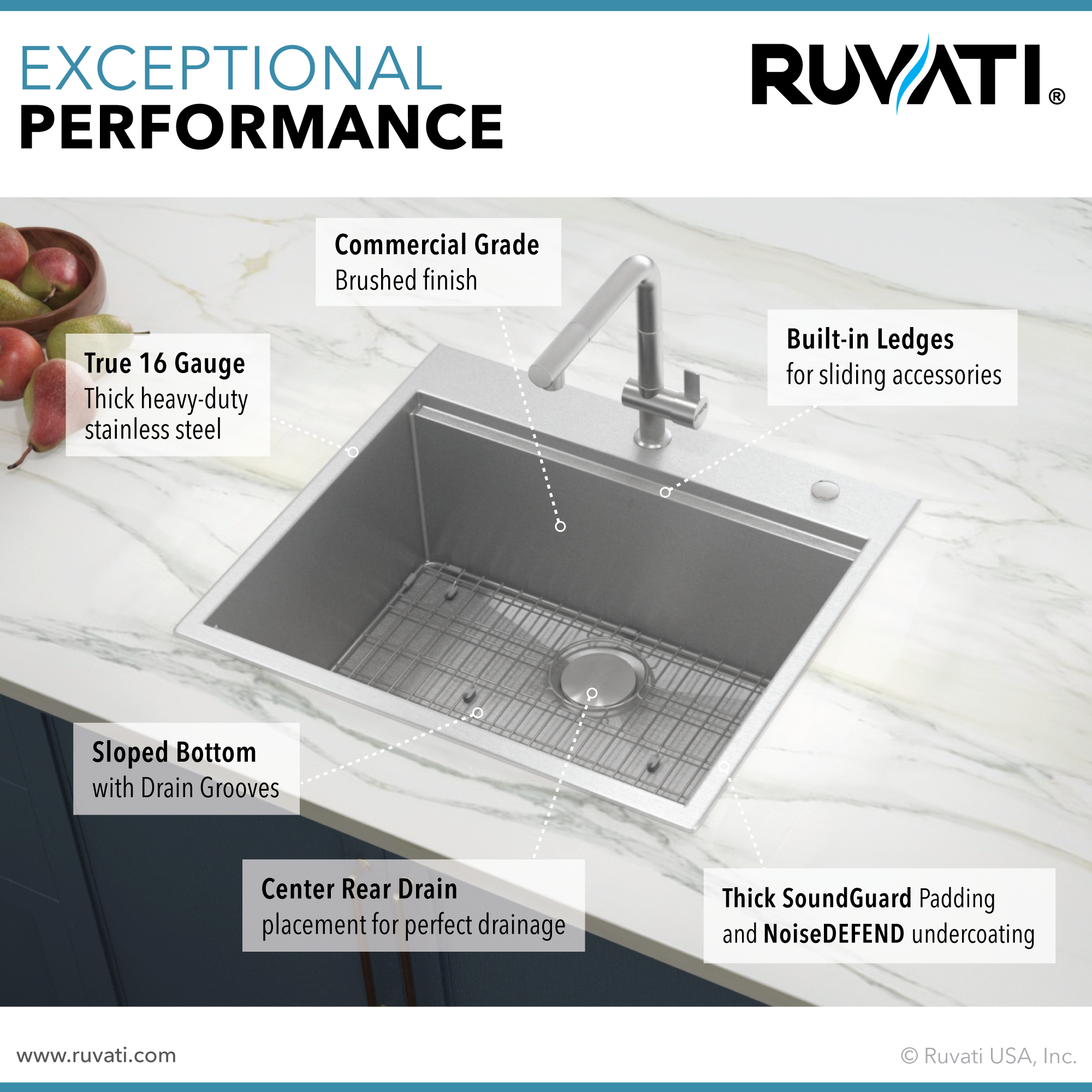 Ruvati 25 x 22 inch Workstation Drop
