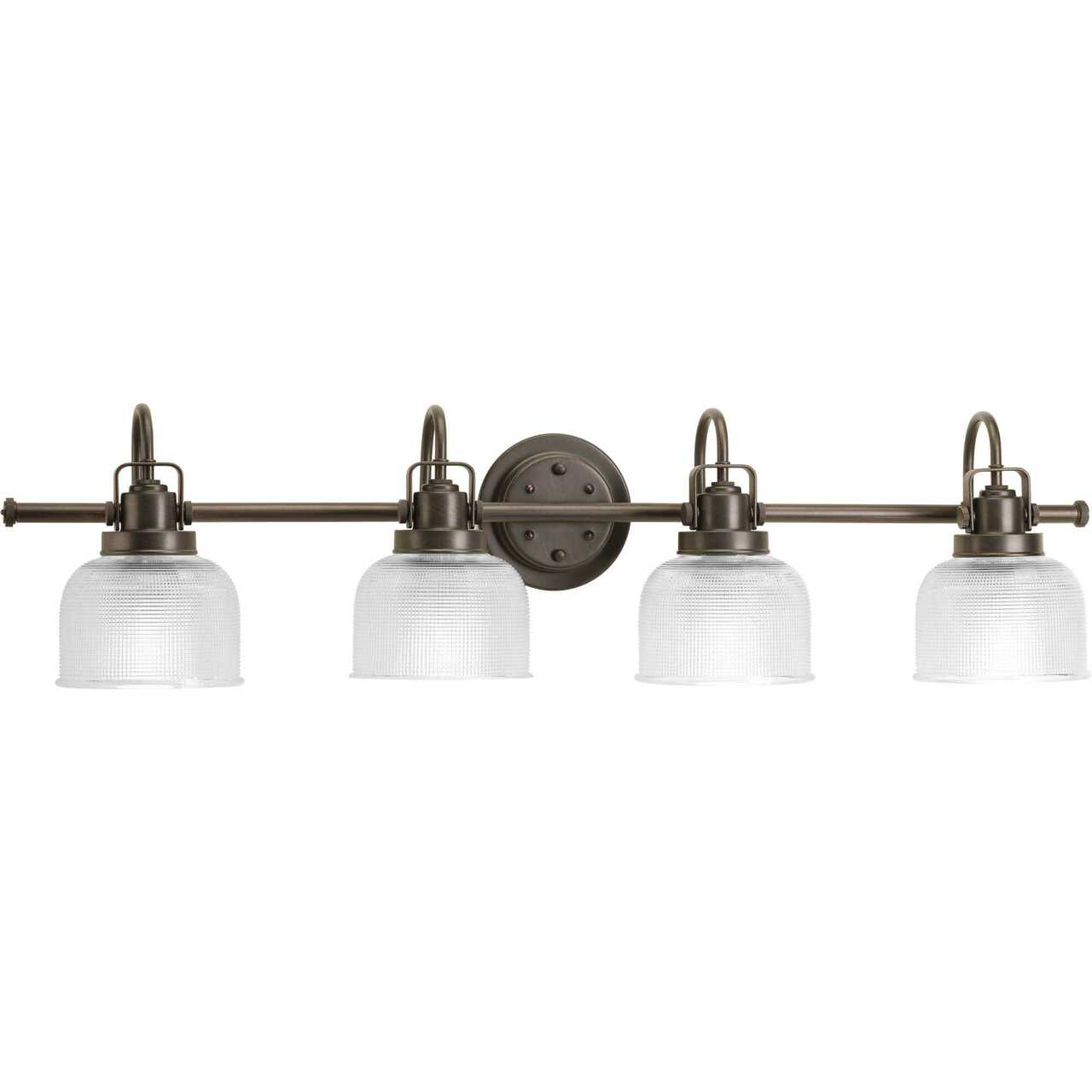 Archie Collection Four-Light Venetian Bronze Clear Double Prismatic Glass Coastal Bath Vanity Light (P2997-74)