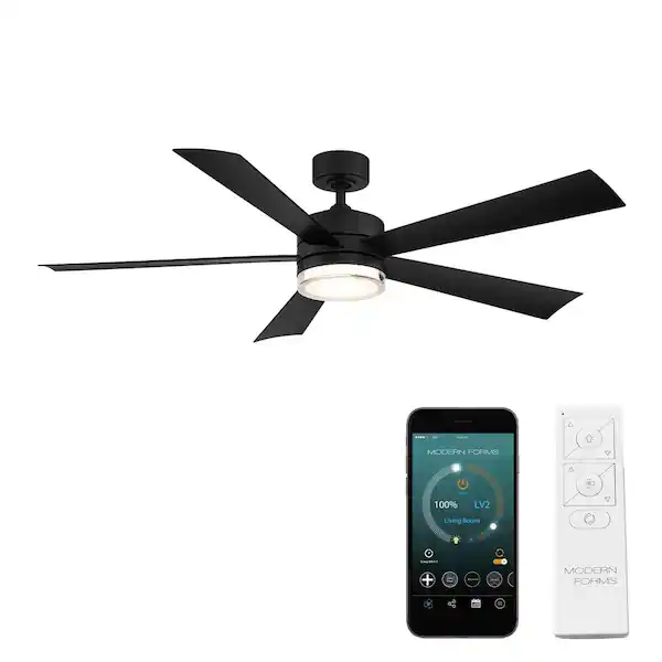 Wynd Smart Indoor/Outdoor 5-Blade Ceiling Fan Matte Black with 3000K LED and Remote Control