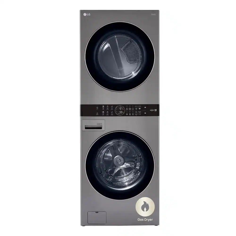 WashTower Stacked SMART Laundry Center 4.5 Cu.Ft. Front Load Washer & 7.4 Cu.Ft. Gas Dryer in Graphite Steel