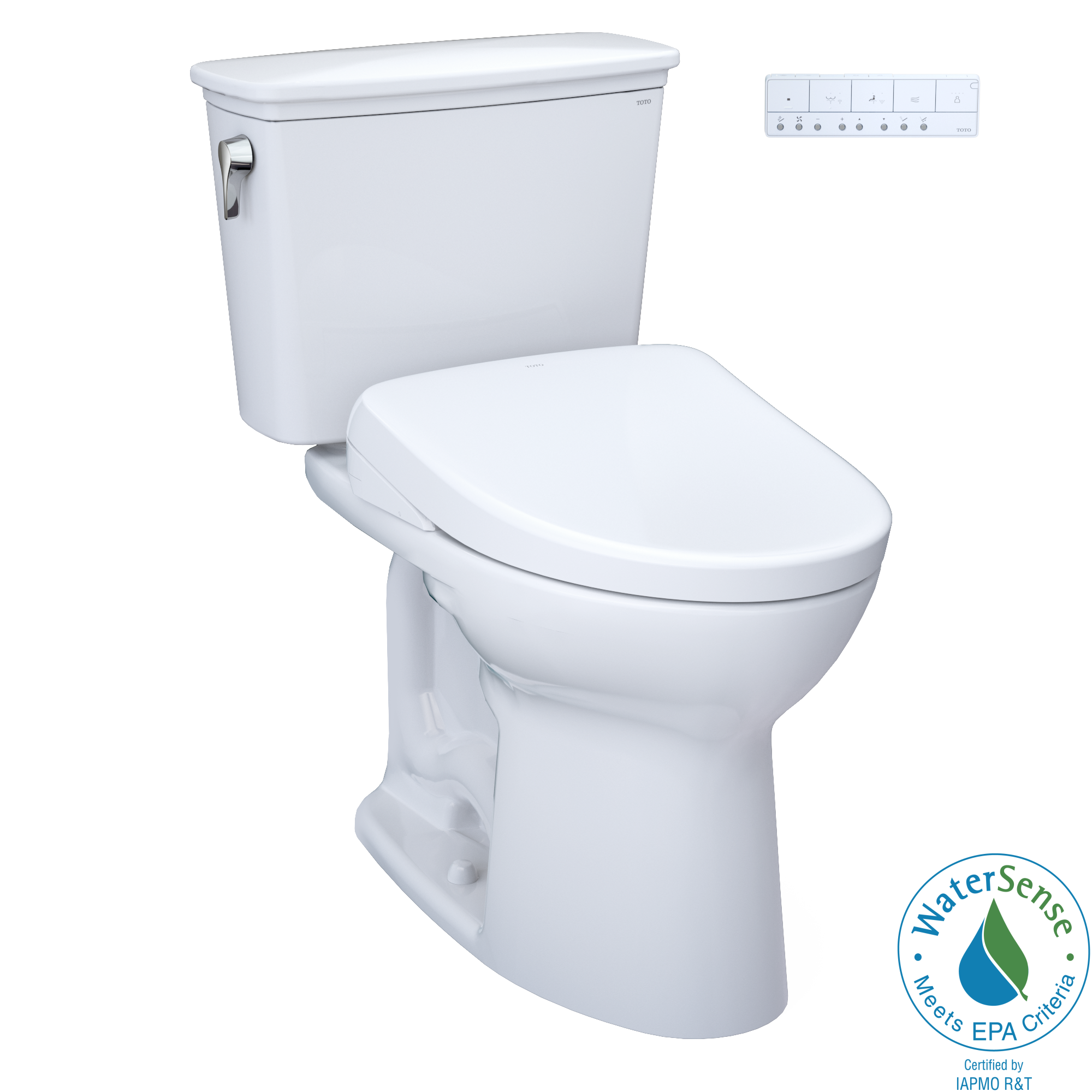 TOTO Drake Transitional WASHLET+ Two-Piece Elongated 1.28 GPF Universal Height TORNADO FLUSH Toilet with S7A Contemporary Bidet Seat, Cotton White 