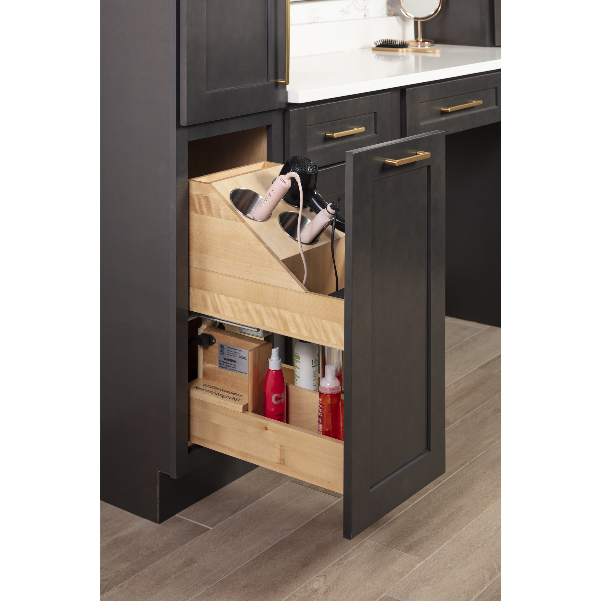 11" "No Wiggle" Powered Vanity Pullout for 15" Standard Full Height Base Cabinet