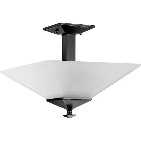 Clifton Heights 12.75 in. 2-Light Matte Black Semi-Flush Light with Etched Glass