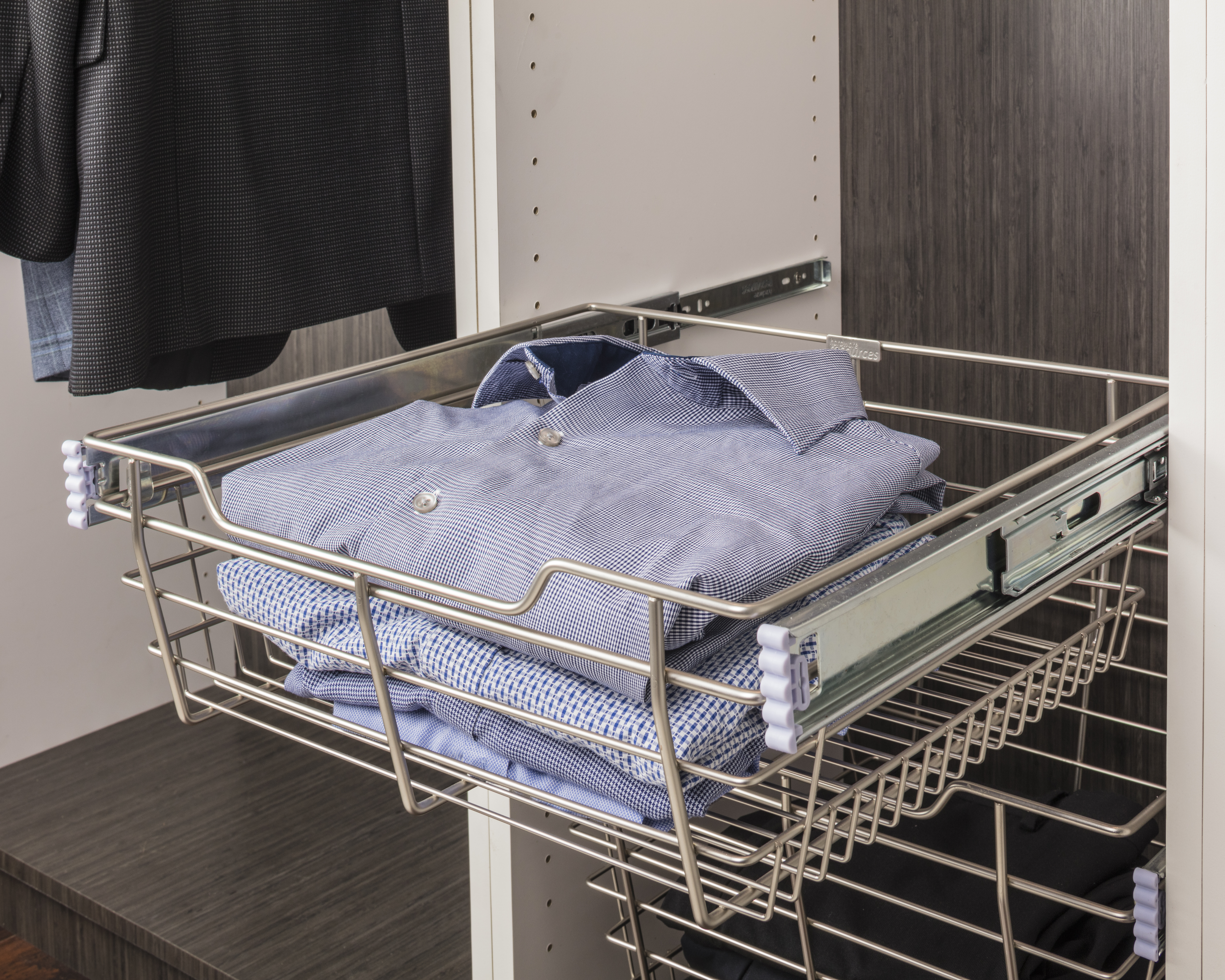 Satin Nickel Closet Pullout Basket with Slides 14"D x 17"W x 6"H