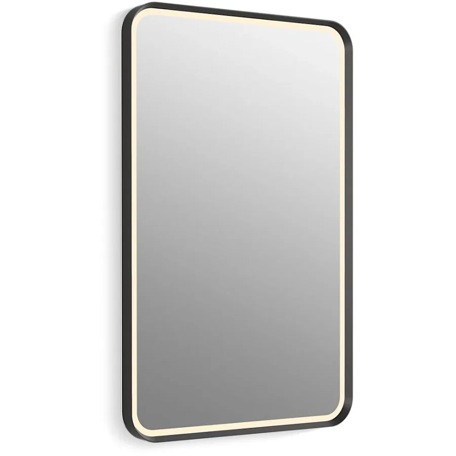 Essential Ultrabright 22"W x 34"H Rectangular Flat Framed Wall Mounted Mirror with LED Lighting