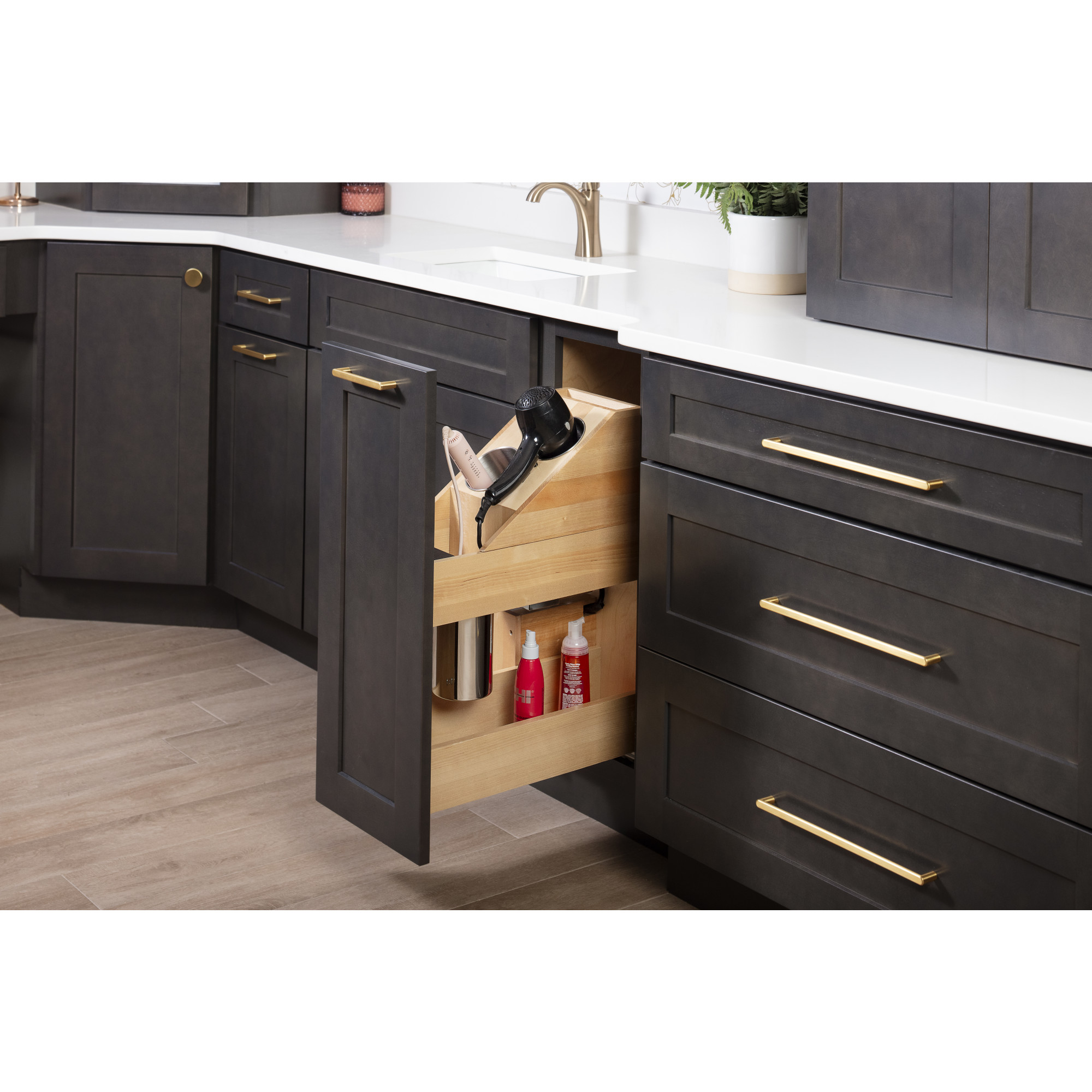 8" "No Wiggle" Powered Vanity Pullout for 12" Standard Full Height Base Cabinet