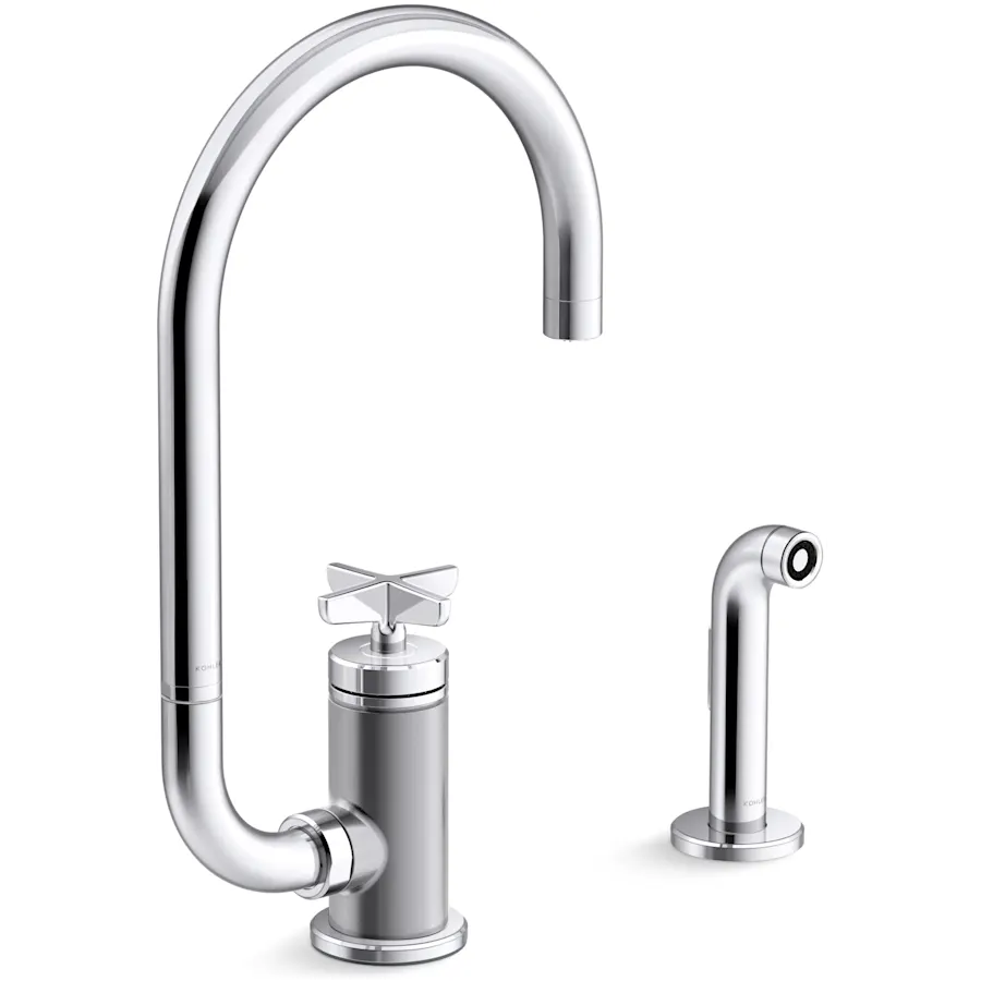 Billet 1.5 GPM Single Hole Kitchen Faucet - Includes Side Spray and Single Cross Handle