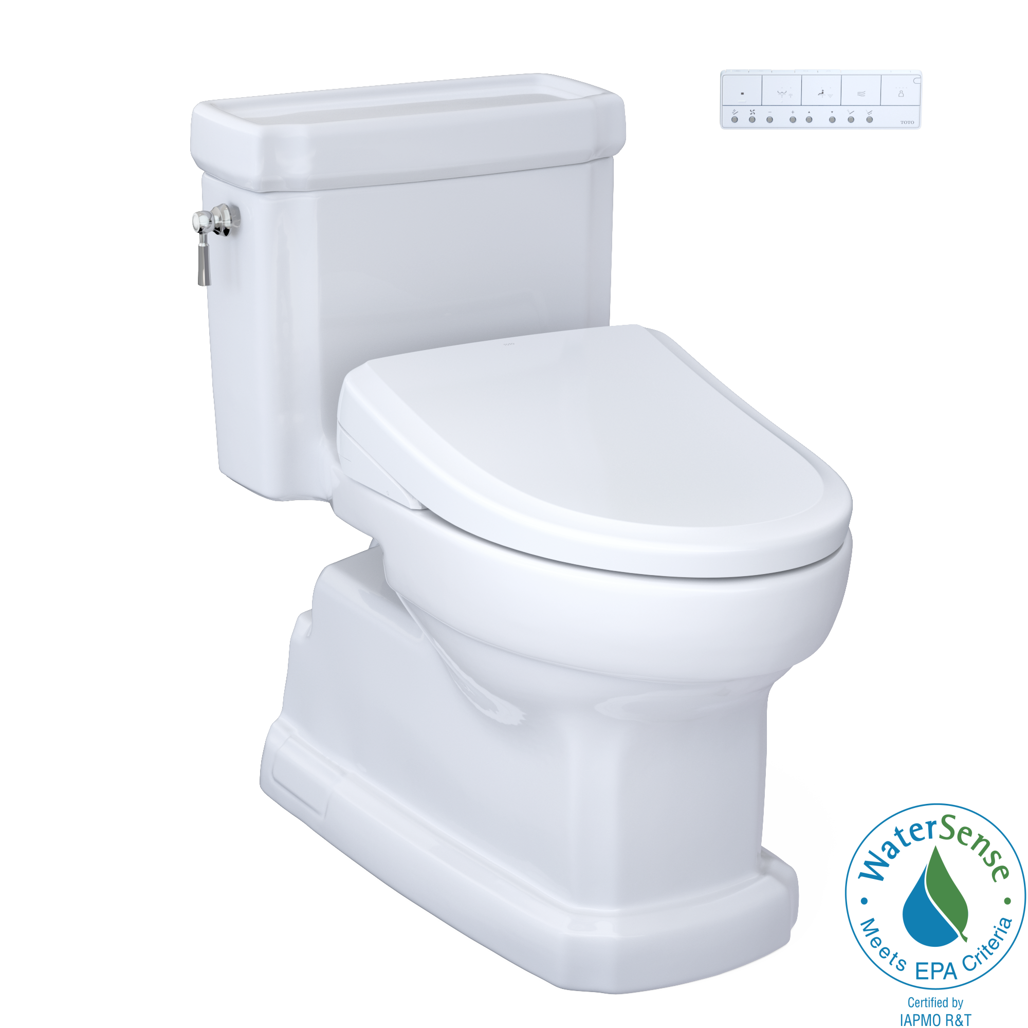 TOTO WASHLET+ Eco Guinevere Elongated 1.28 GPF Universal Height Toilet and S7A Classic Bidet Seat with Auto Open/Close, Cotton White 