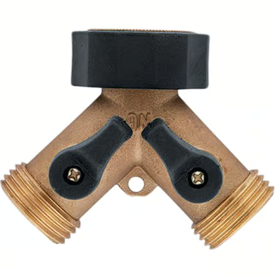 Brass 3/4" Hose Splitter Y-Connector with Shut Offs