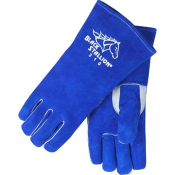 Large Blue Shoulder Split Cowhide Stick Glove with CushionCore™ Liner