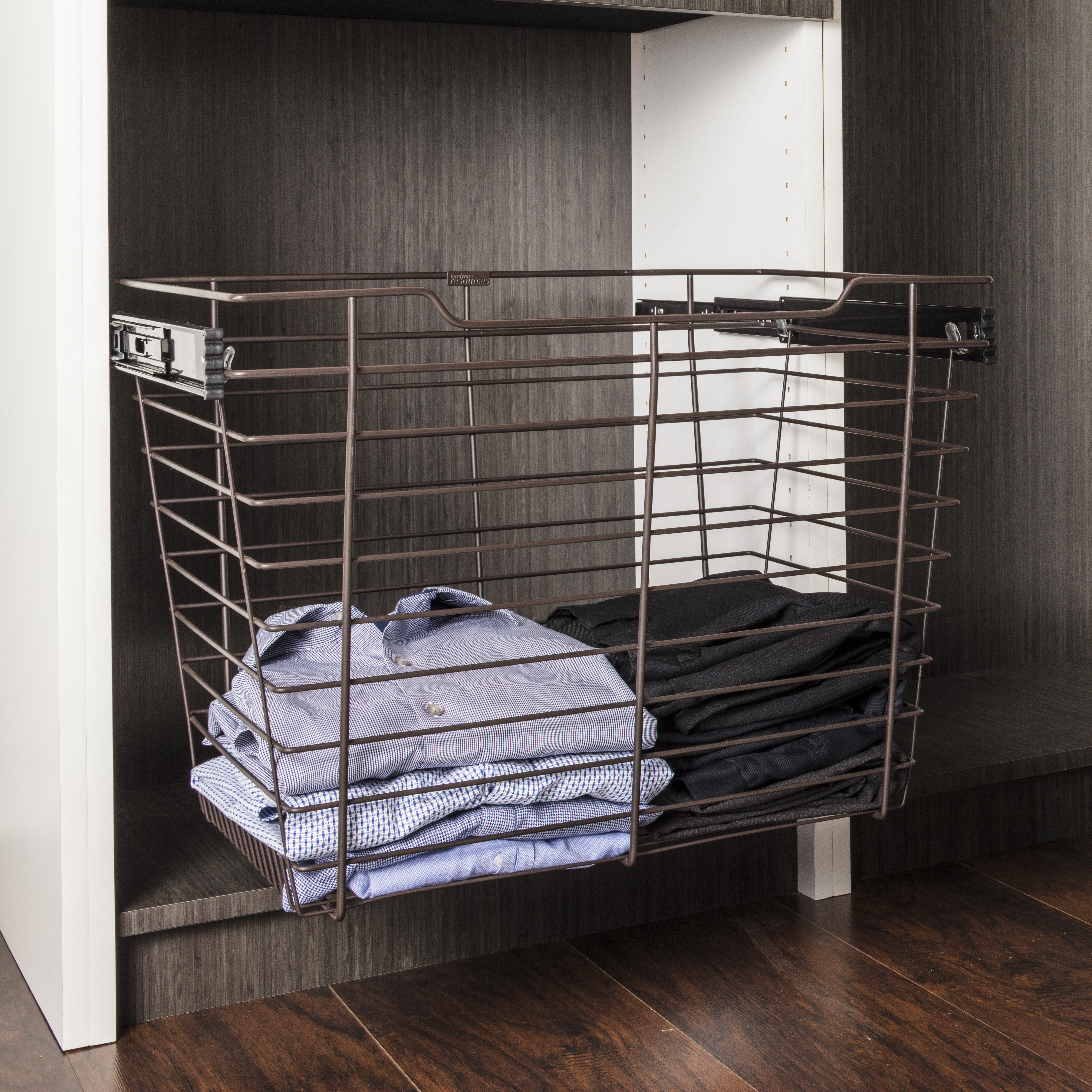 Dark Bronze Closet Pullout Basket with Slides 16"D x 17"W x 11"H