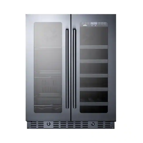 24 in. Built-in French Door Dual Zone 21-Bottle Wine and 60-Can Beverage Cooler