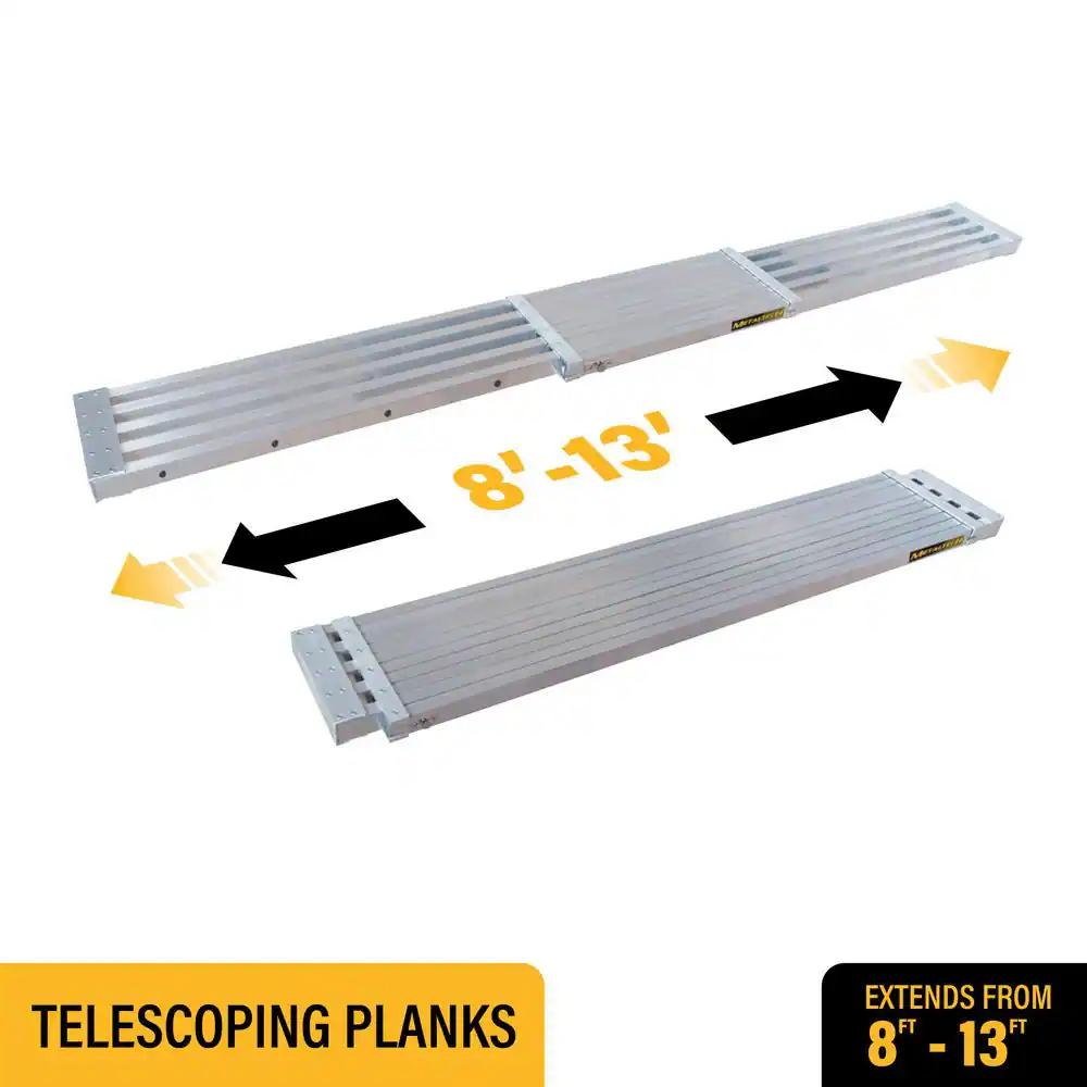 Telescopic Aluminum Plank Board, Jobsite Series 8 to 13-ft. Adjustable Work Platform for Step Ladders